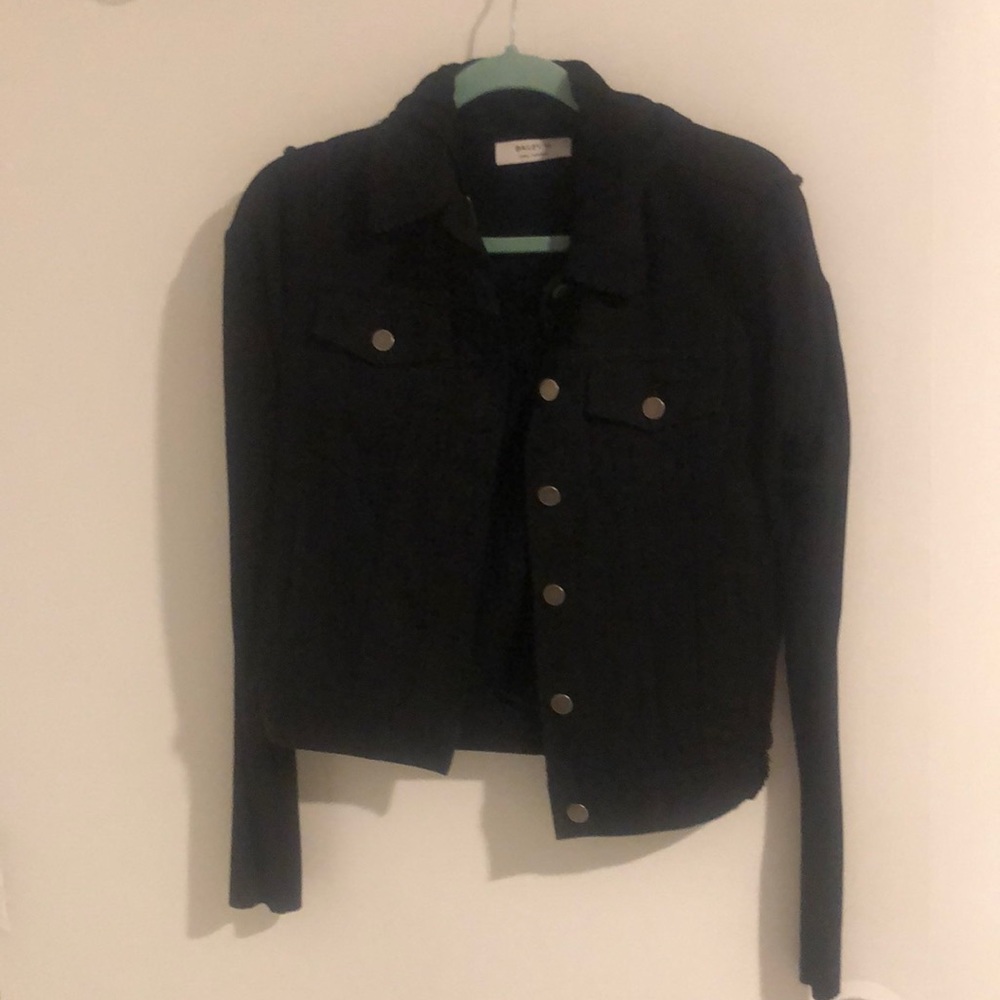 Black denim jacket with hoodie
